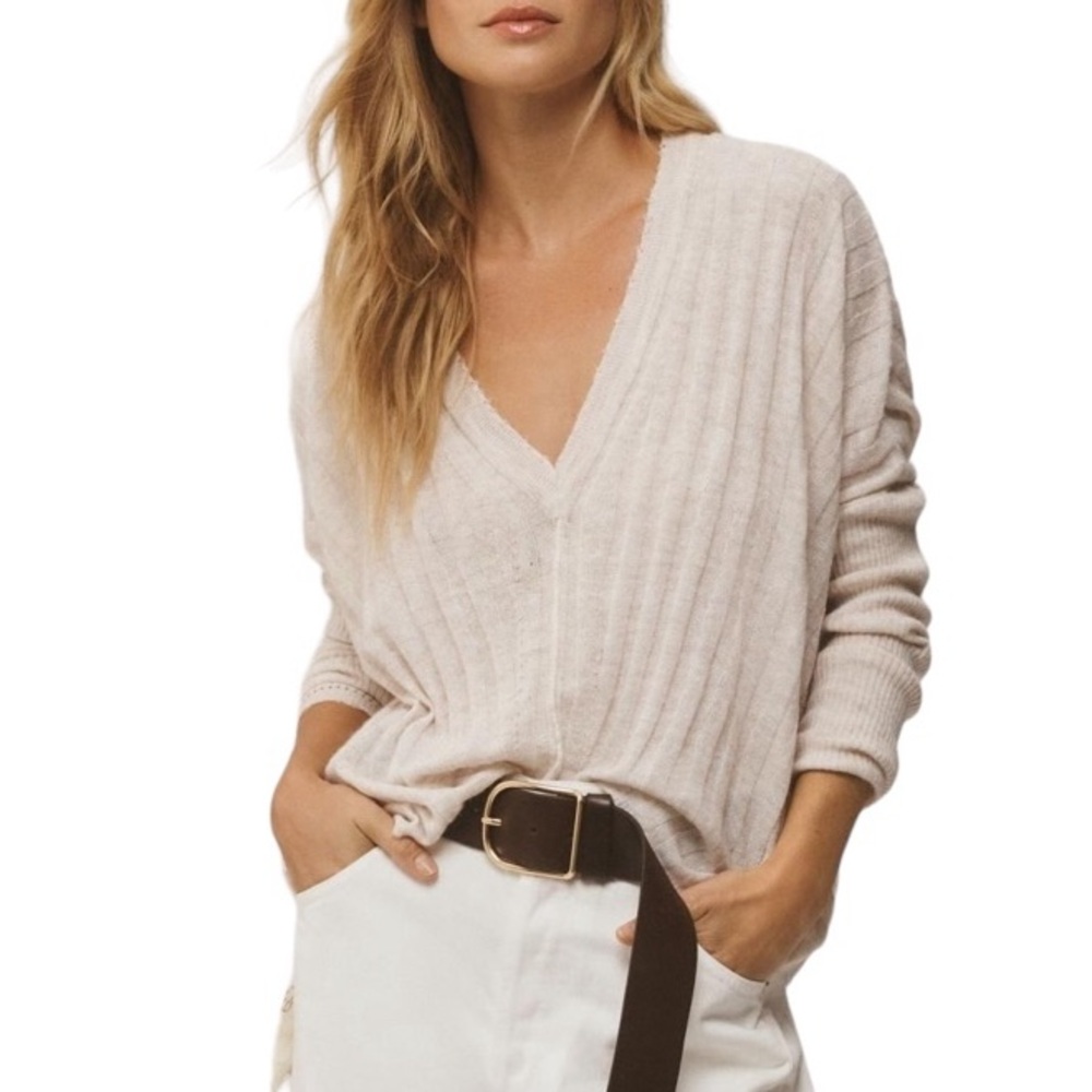 Pilcro Anthropologie V-neck boxy ribbed knit sweater size M excellent condition